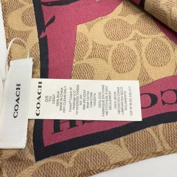 Coach Signature Bow Print Silk Bandana CZ527 Tan/Pink - Picture 3 of 5